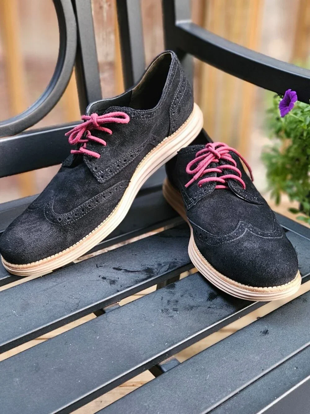 Cole Haan Lunargrand Shoes Men's 11.5 Black Suede Wingtip Oxford C11029
